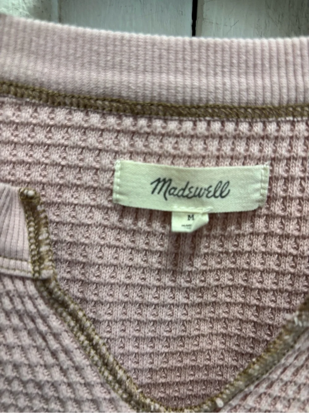 Madewell Dusty Pink Waffle-Knit Long Sleeve Pullover